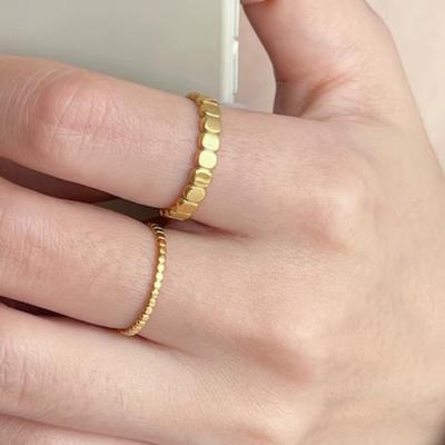 2/4mm Tiny Thick Selection Gold Color Beaded Stainless Steel Rings for Women Retro Statement Plain Band Knuckle Stacking Jewelry