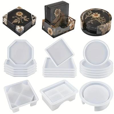 Untersetzer Harzformen Set Enthält 1 Stück Untersetzer Aufbewahrungsbox Form, 4 Stück Silikon Harz Untersetzer Formen für Epoxidharz