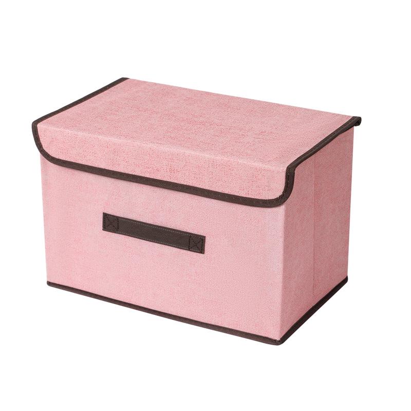 Foldable Linen-Like Storage Box with Lid for Clothes and Sundries