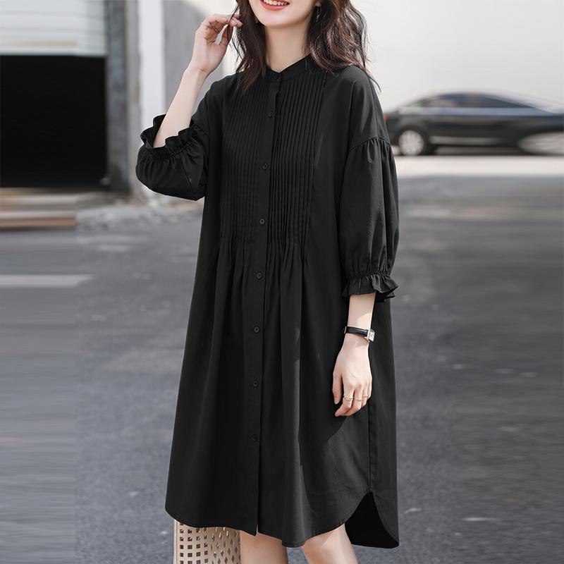 ZANZEA Women Stand Collar Solid Color Loose Long Sleeve Shirt Dress