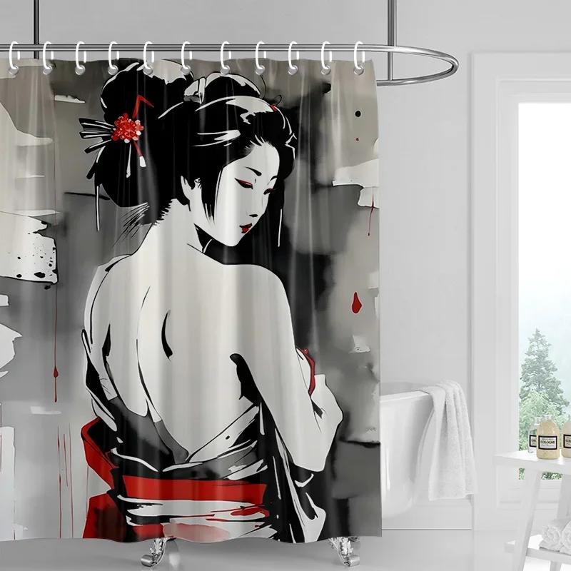 Závěs do sprchy v japonském stylu Gogi s retro potiskem postaviček, odolný proti vyblednutí, dělicí závěs do koupelny pro hotelovou a domácí dekoraci