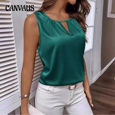 Top senza maniche traforato con gilet alla moda estiva da donna