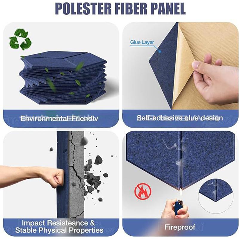 12 Stück Selbstklebende Sechseckige Akustikplatten Akustikschaumplatten Y-förmiges Design Absorbiert Geräusche Hintergrundwand Dekor