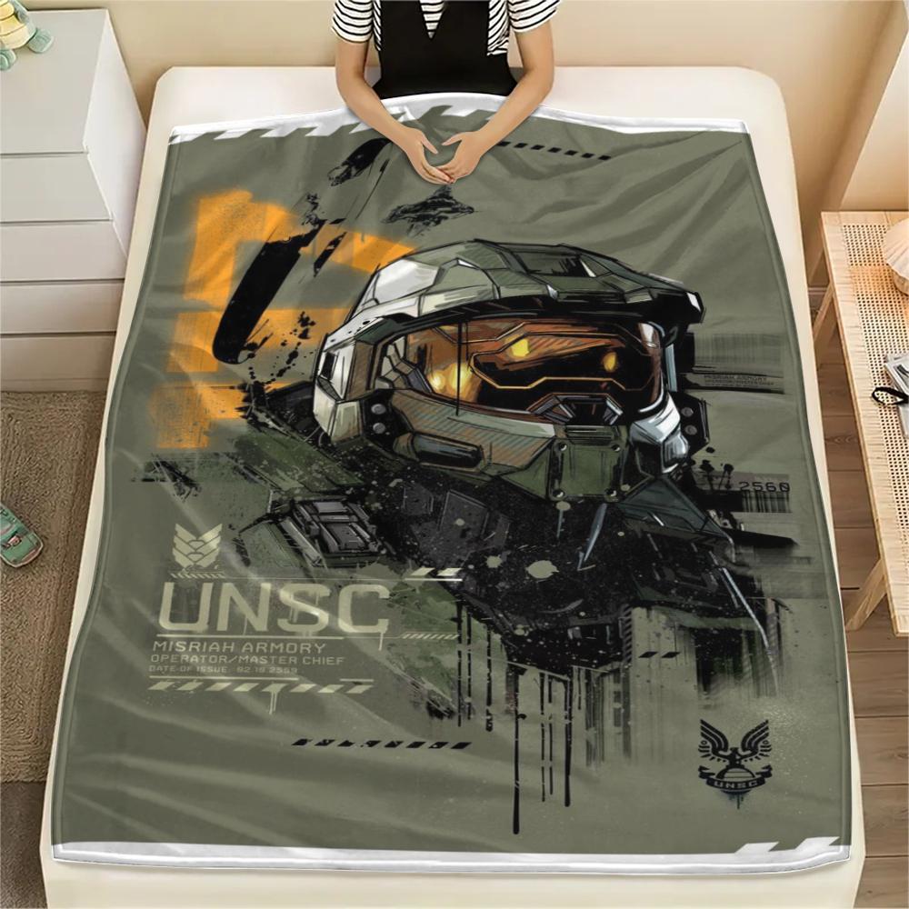 1Pc Halo Game Print Flannel Blanket, High Quality Comfortable for All Seasons, Home Decor, Warmth and Comfort, Perfect for Christmas Gifts 54