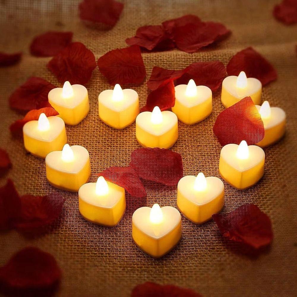 24Pcs Heart Shape Heart LED Candle Light Plastic Environmental Friendly Heart Electronic Candle High Brightness Simple