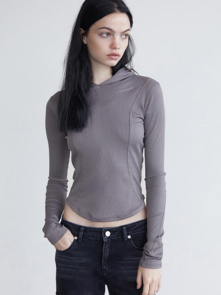 Holpeipeo Tight Ribbed Hoodie - Gray
