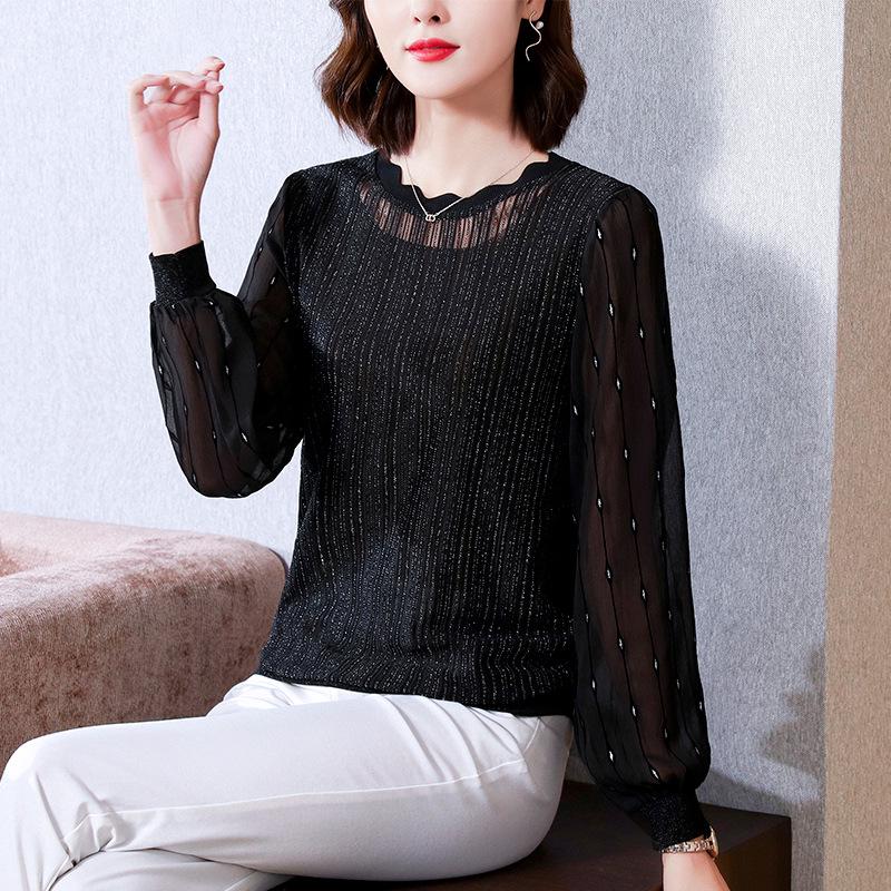Women's Black Chiffon Slimming Top: Autumn 2023 Fashion, Plus Size, Belly-Covering, Innerwear for Moms