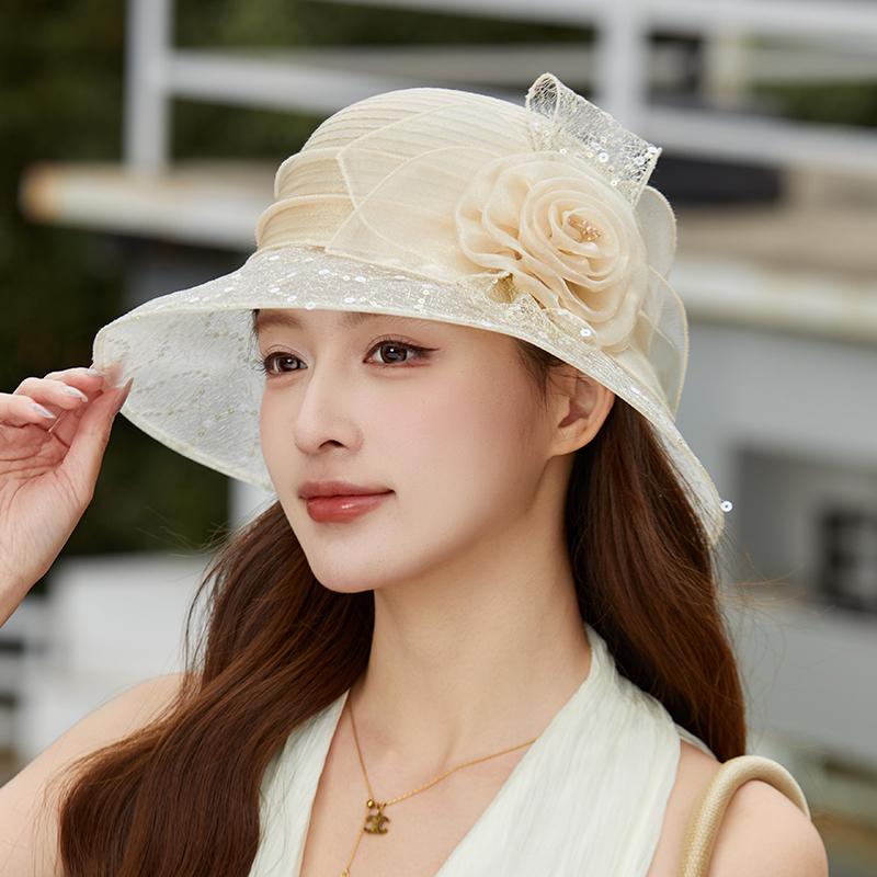 Summer Fashion Flowers Fascinator Hats Wide Brim Party Church Hat For Women Elegant Fedora Ladies Kentucky Derby Cap
