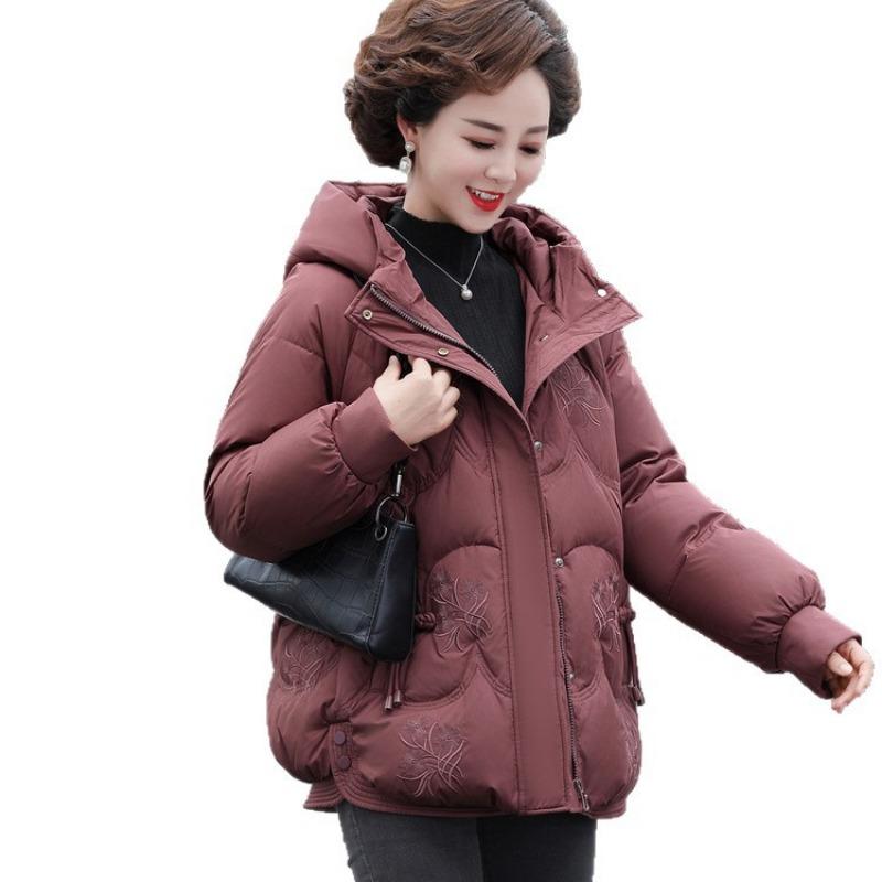 Middle-aged down jacket female mother fashionable and thin small hooded thickened white duck down short coat