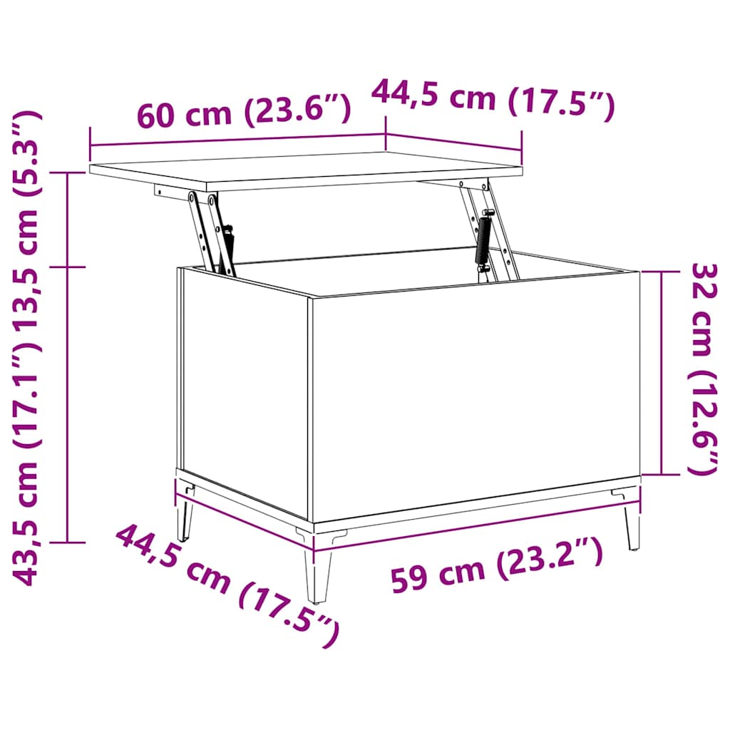 Coffee Table Smoked Oak 60 x 44.5 x 45 cm Wood Based Panel