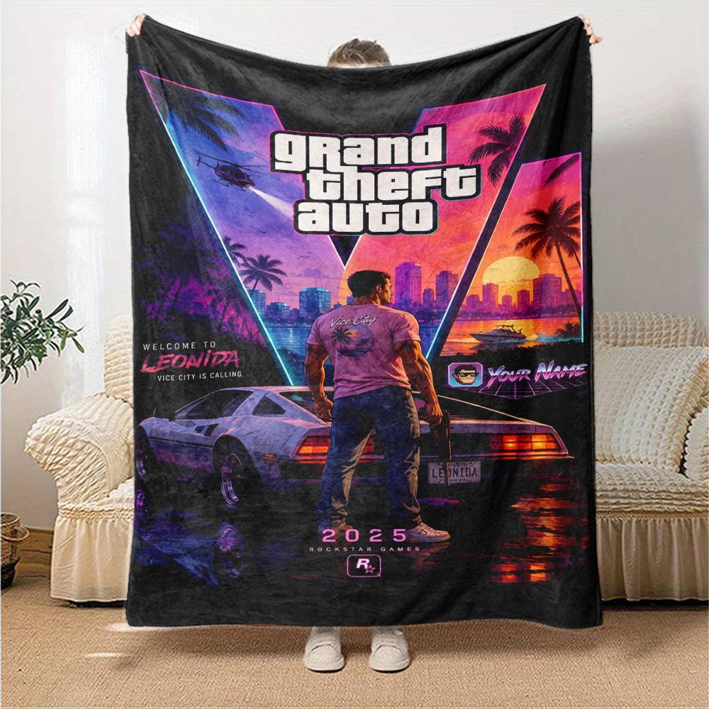 Grand Theft Auto Personalizza il Tuo Nome Coperta Regalo Coperta Personalizzabile Ultra-Morbida Adatta per Soggiorno Soggiorno Sedia da Ufficio Divano