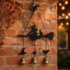Garden Decor Wind Chime Halloween Witch Broom Chime, Holiday Party Decorative Hanging Bell Metal for Indoor Outdoor Patio Porch Bells