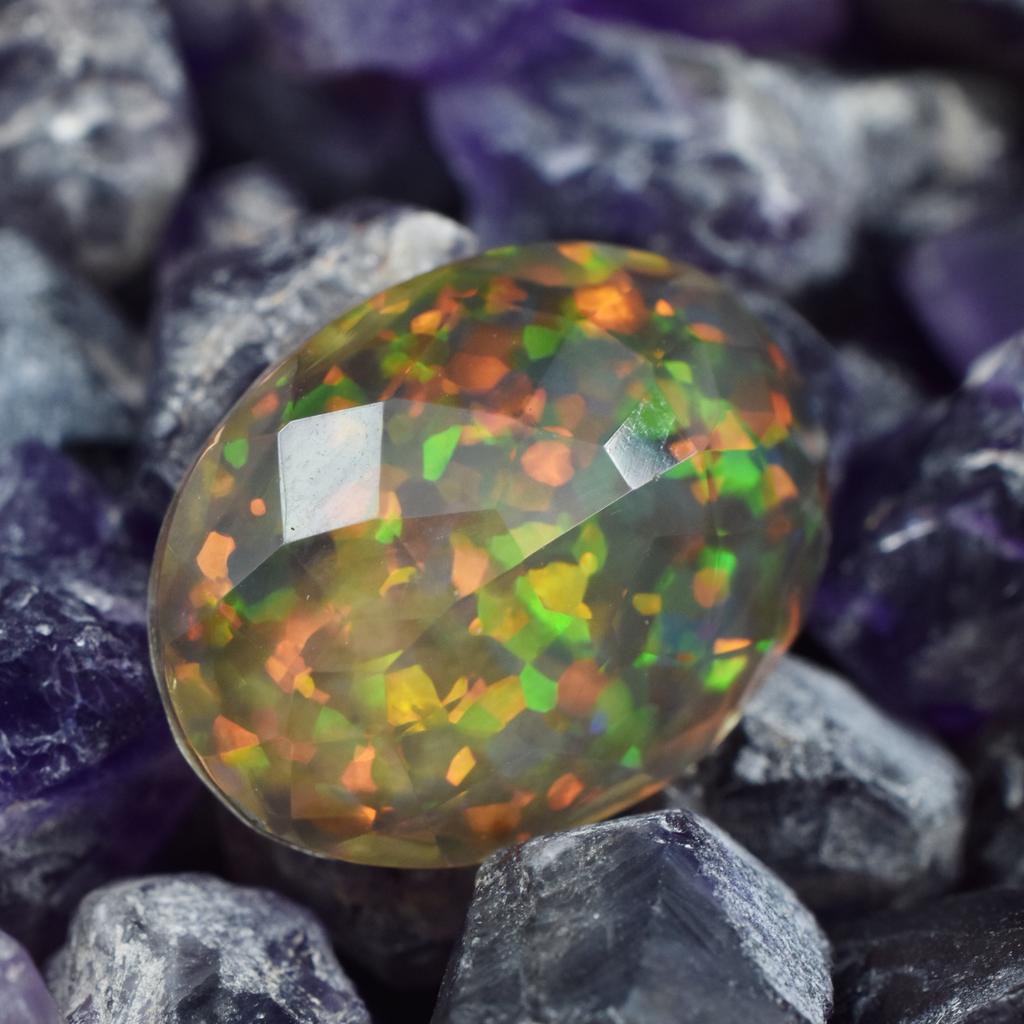 Lab-Created Opal Loose Gemstone Multicolor Oval Cut 11.55 ct Ethiopian October Birthday Birthstone