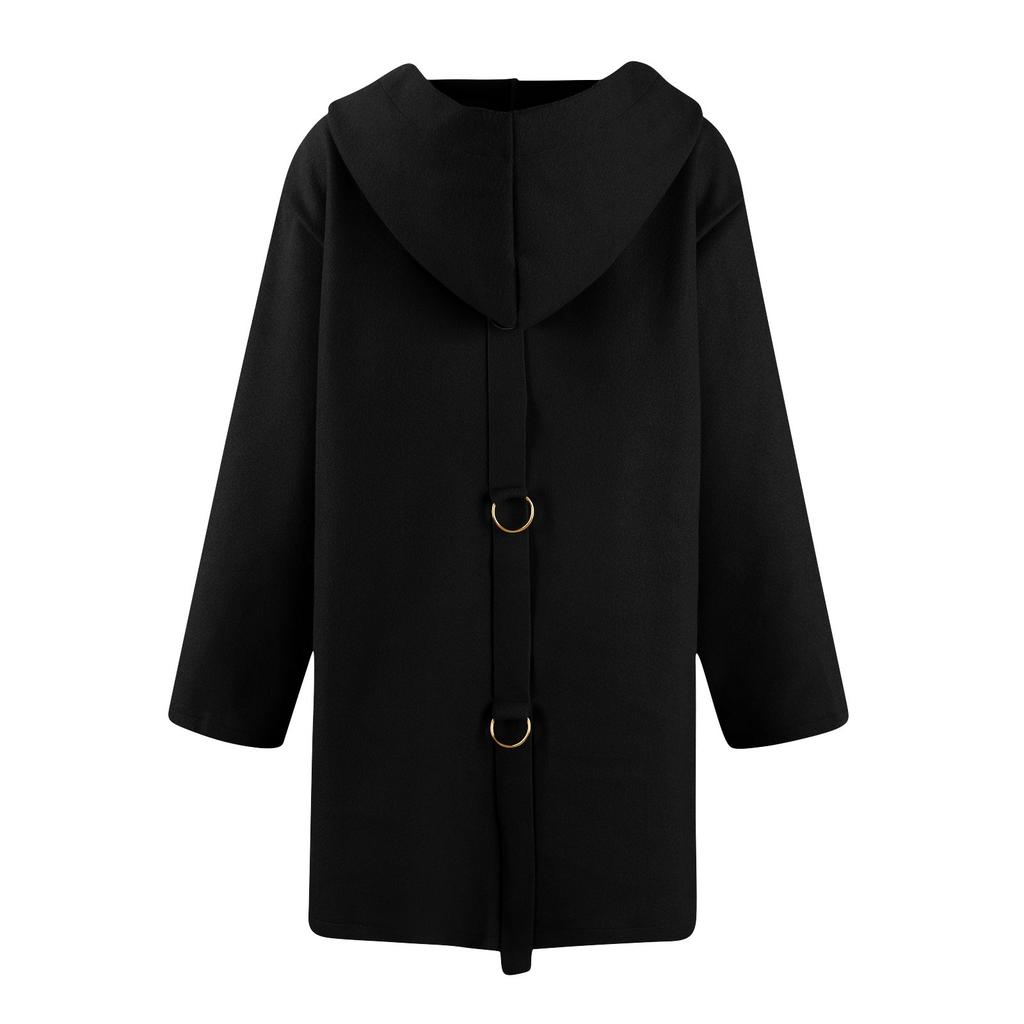 Women's Casual Fashion Solid Color Long Sleeved  Pocket Casual Single Breasted Hooded Jacket