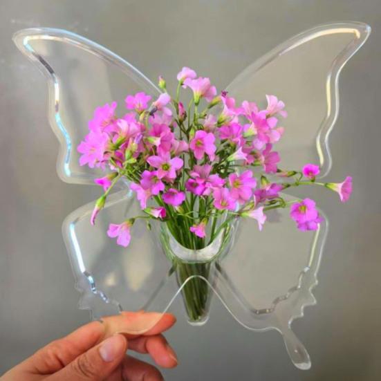 Clear Acrylic Butterfly Frame Vase Desktop Decorative Flower Vase for Bedroom Wedding Table Centerpiece Housewarming Gift for Women