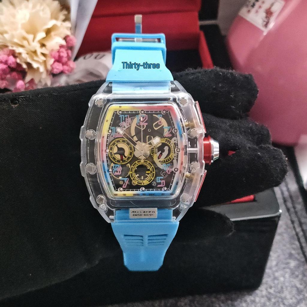 Colorful Transparent Multifunctional Chronograph Quartz Watch with Calendar and Tourbillon for Men and Women