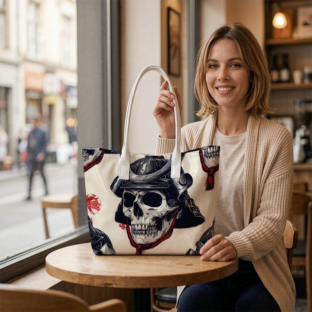 Japanese Samurai Skull Print Tote Bag Casual Large Capacity Handbag