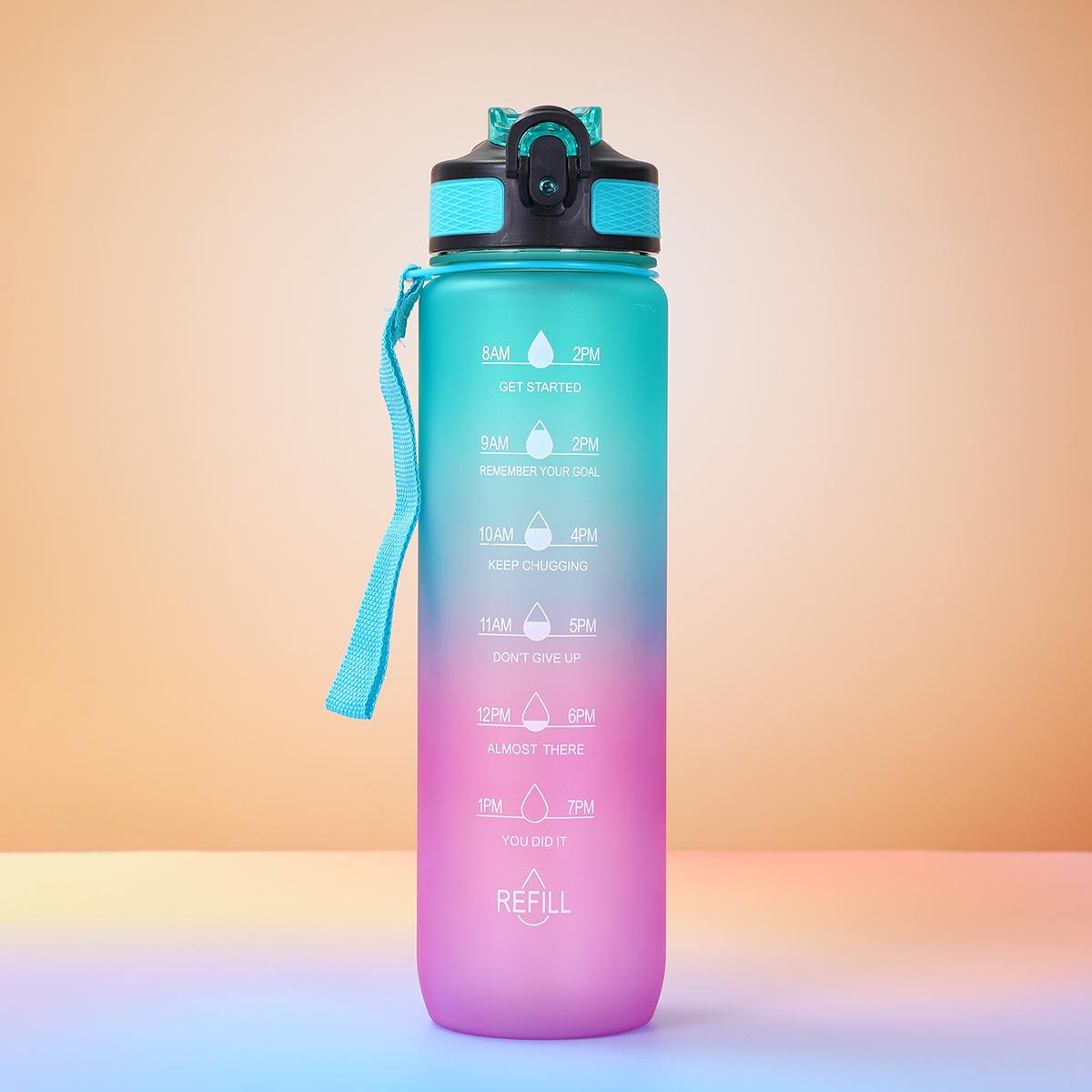 

Gradient Color Large Capacity Plastic Sports Water Bottle with Bounce Cap and Measurement Scale 1000ml