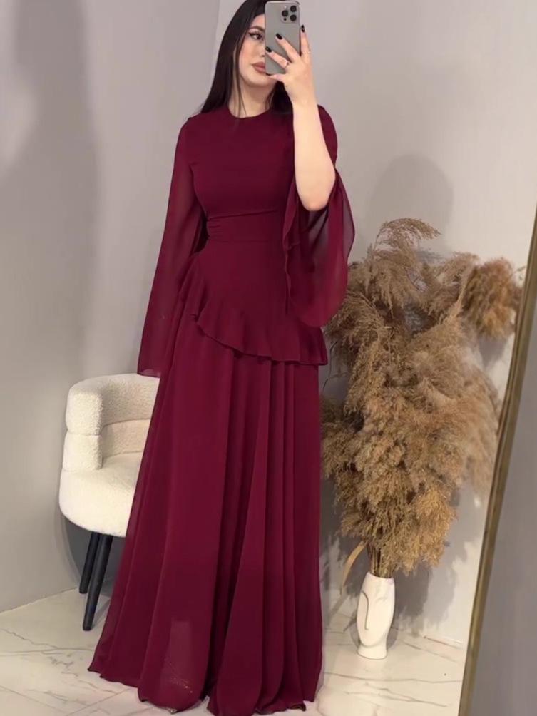 Elegant Women's Long Sleeve Waist-Cinching Summer Dress 2025