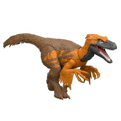 Mattel Jurassic World Action Figure Roaring! Utahraptor, Kids' Dinosaur Toy, Moving, Large, Total Length: Approx. 12.7 Inches, Ages 4 and Up, Brown, J