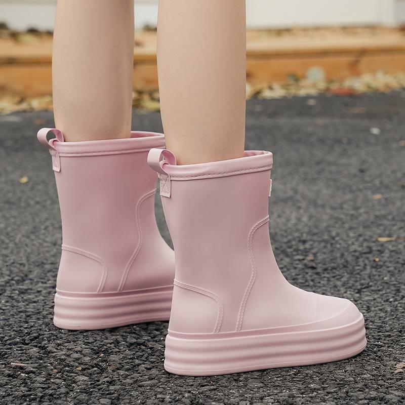 

Rain shoes women s new medium tube waterproof and non-slip water shoes fleece fashion outer wear rain boots soft-soled rubber shoes 36/37