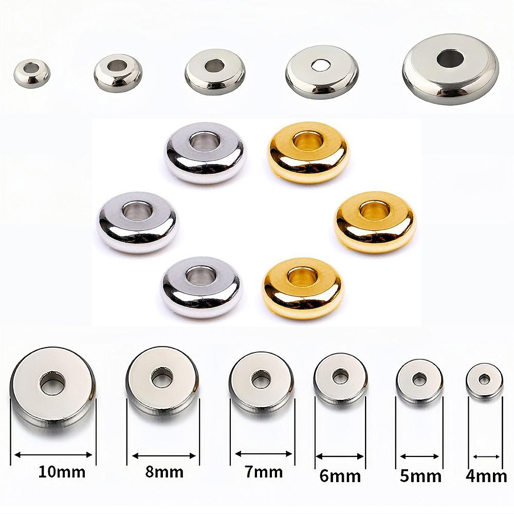20 Stück 3-10mm Edelstahl Charm Abstandshalter Perlen Flach Rund Mit Loch Lose Perlen für DIY Schmuck Armband Herstellung Zubehör