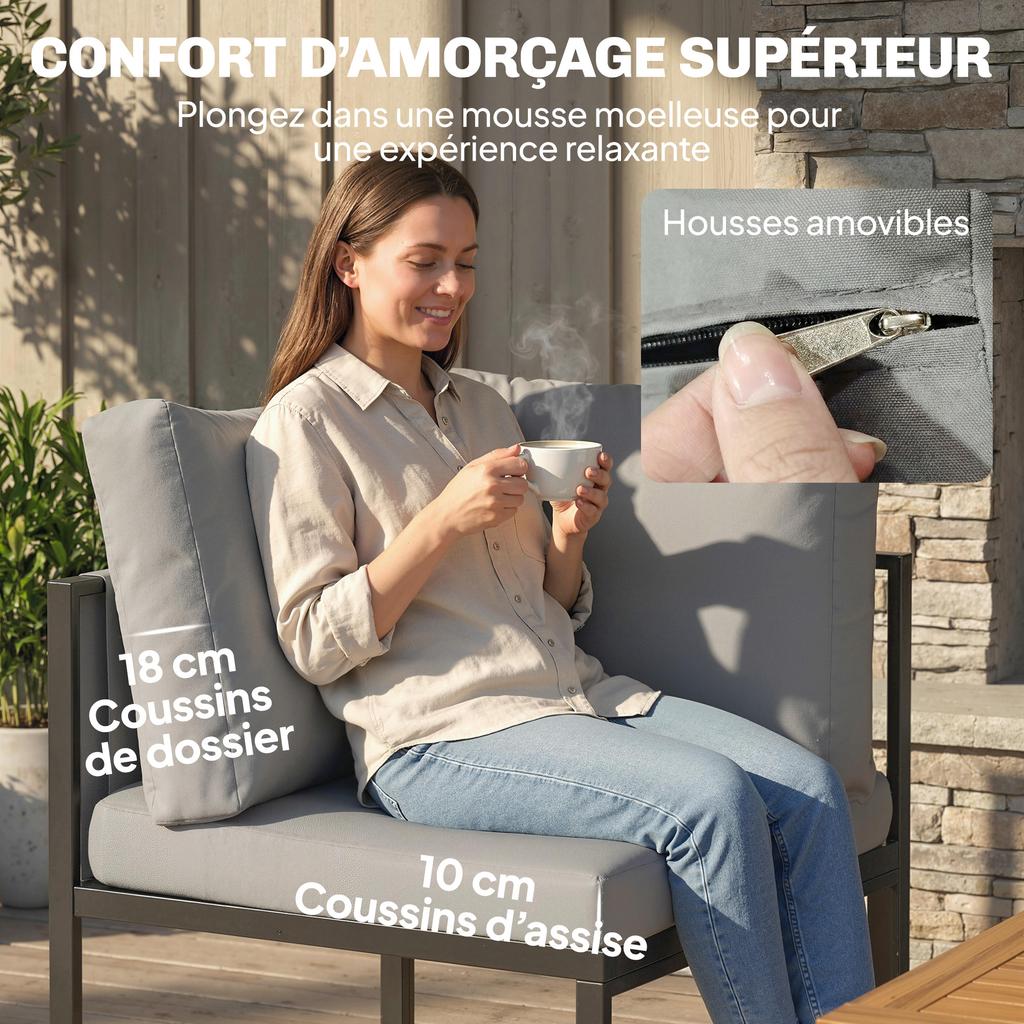 Garden Lounge Set, Outdoor Corner Sofa, 6 Pieces, 10 cm Cushions, High Table, 2 Footrests, Grey