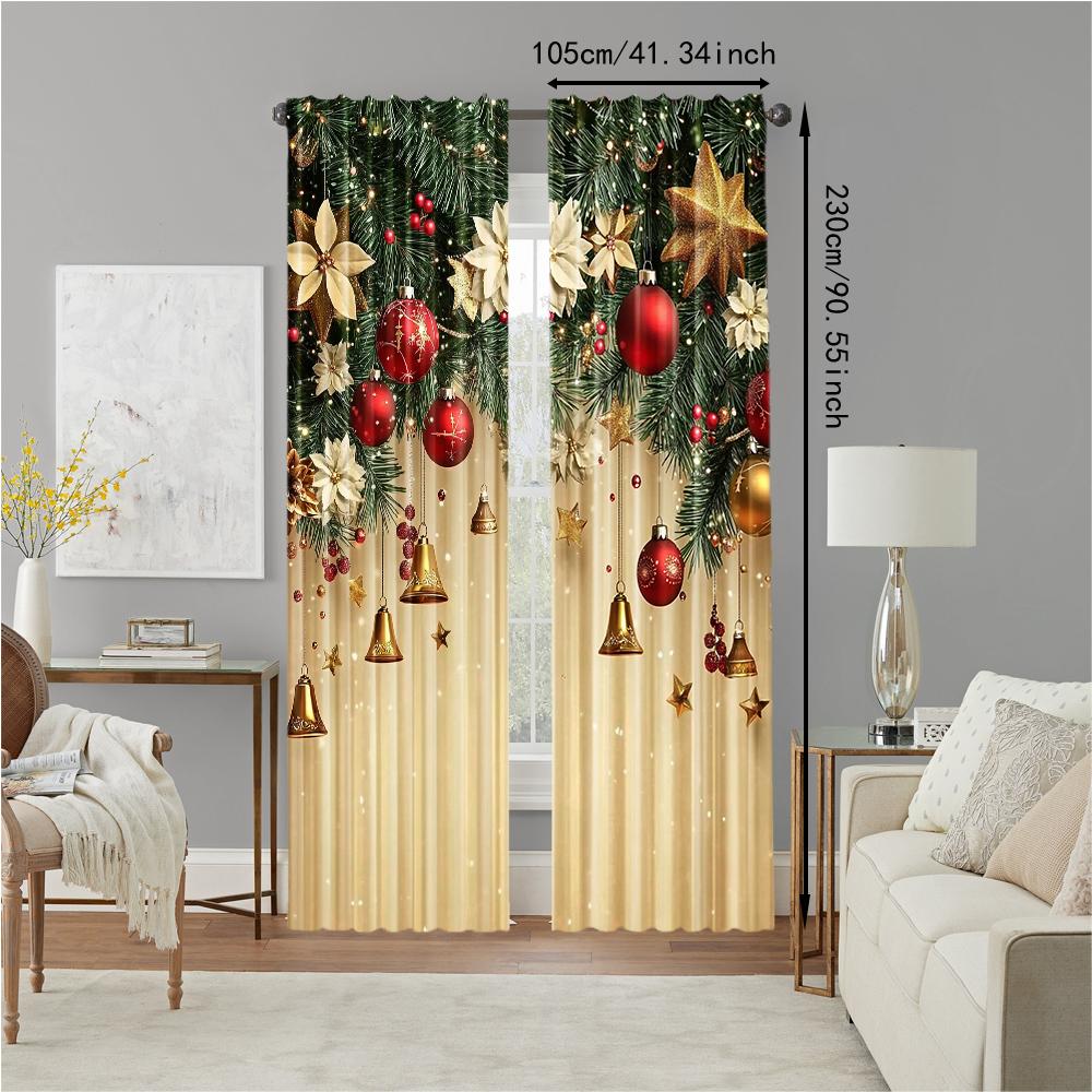 2Pcs Christmas Decorative Window Curtains Digital Printed Polyester Material Drapes For Bedroom Living Room Office Rod Pocket