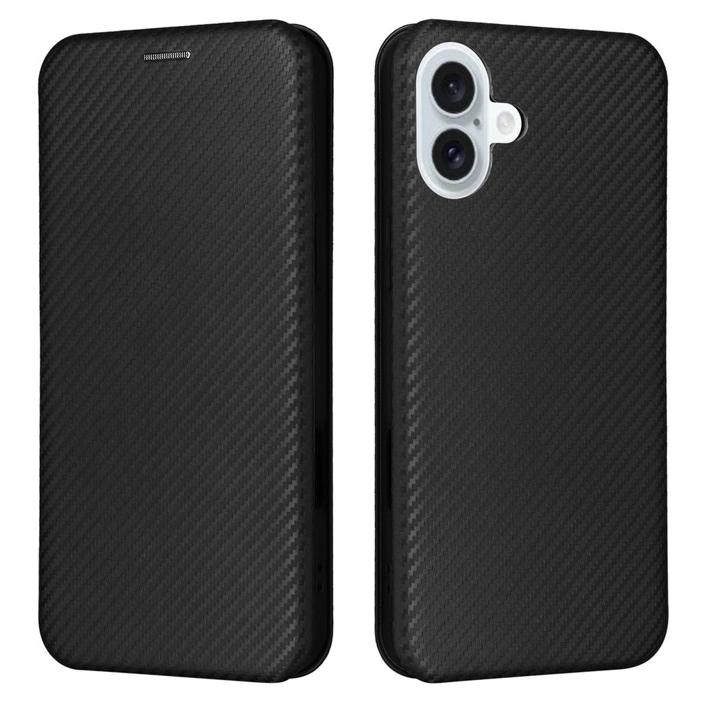 For iPhone 16 Plus Case PU Leather Carbon Fiber Texture Phone Cover with Card Holder