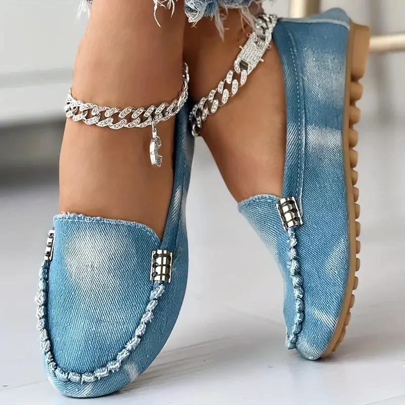 Fashion Women Flats Round Toe Thick Bottom Walking Flat Shoes Women New Casual Denim Shoes Spring  Autumn Vintage Chunky Sneakers Women
