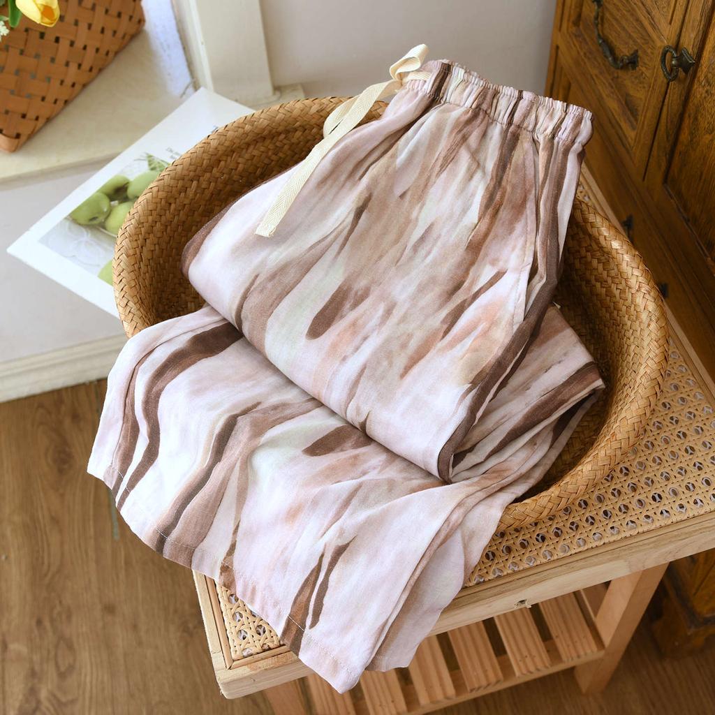 2026 Neue Frühjahr/Sommer Damen Schlafanzughose 100% Baumwolle Musselin Hose Kariert Lässig Locker Hausanzug Hose