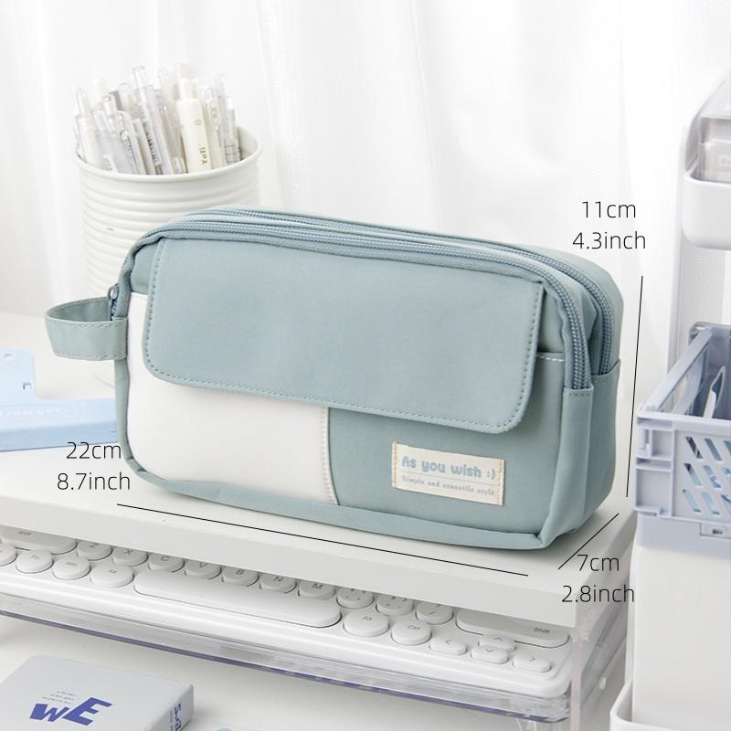 Flip Cover Pencil Case Pen Bag Hitting Color 3 Compartments Handbag Storage Pouch for Stationery School