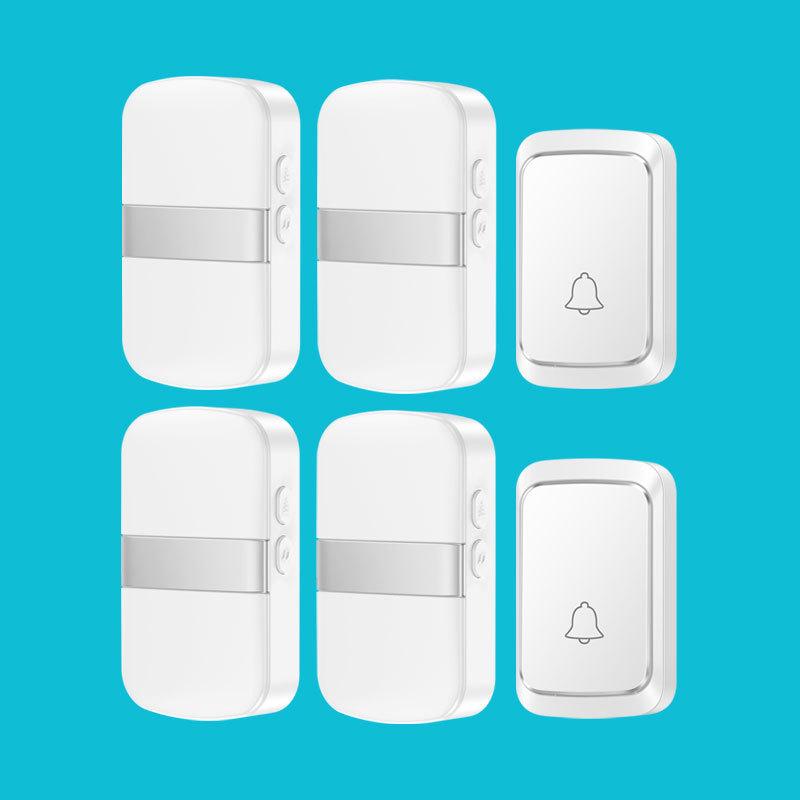 Battery-Powered Long-Range Wireless Doorbell with Remote Control, 2 Transmitters, 4 Receivers, and Call Button for Elderly and Patients белый