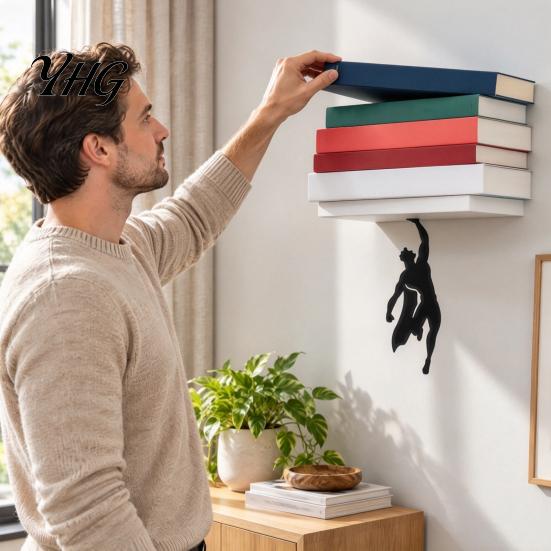 Invisible Wall Shelves Hero Floating Bookshelf, Mounted Book Storage Shelf, Creative Metal Shelf for Ledge Small Apartments Study Rooms and