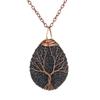 Handmade Copper Wire Winding Multi-Colored Volcanic Stone Water Drop Tree Of Life Pendant Necklace N529