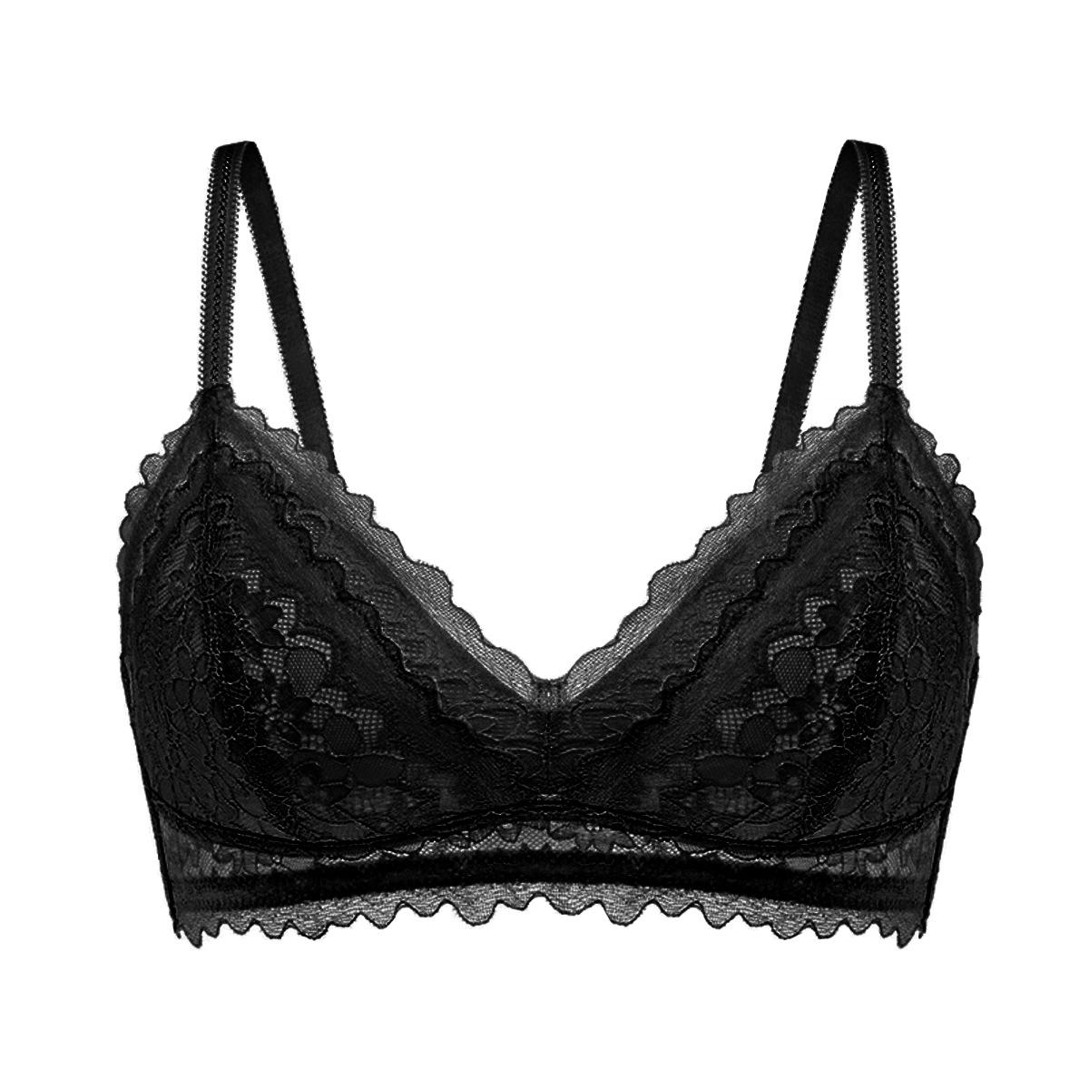 

Французский кружевной бюстгальтер с треугольными чашками для девочек, без следов, женский тонкий сексуальный бюстгальтер на косточках из французского кружева XL чёрный