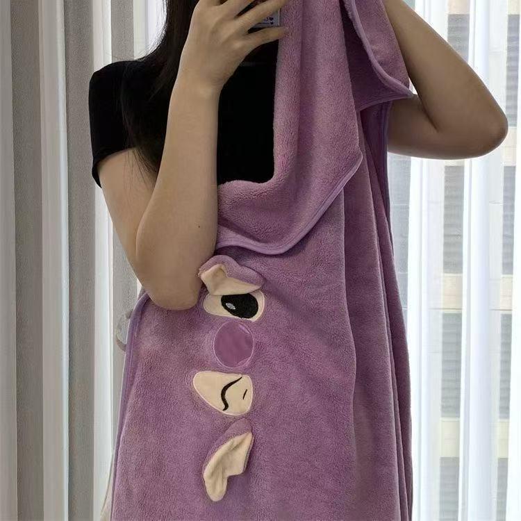 Soft Coral Fleece Cartoon Bath Towel Set - Absorbent, Large, and Cute for Daily Home Use and Hair Washing