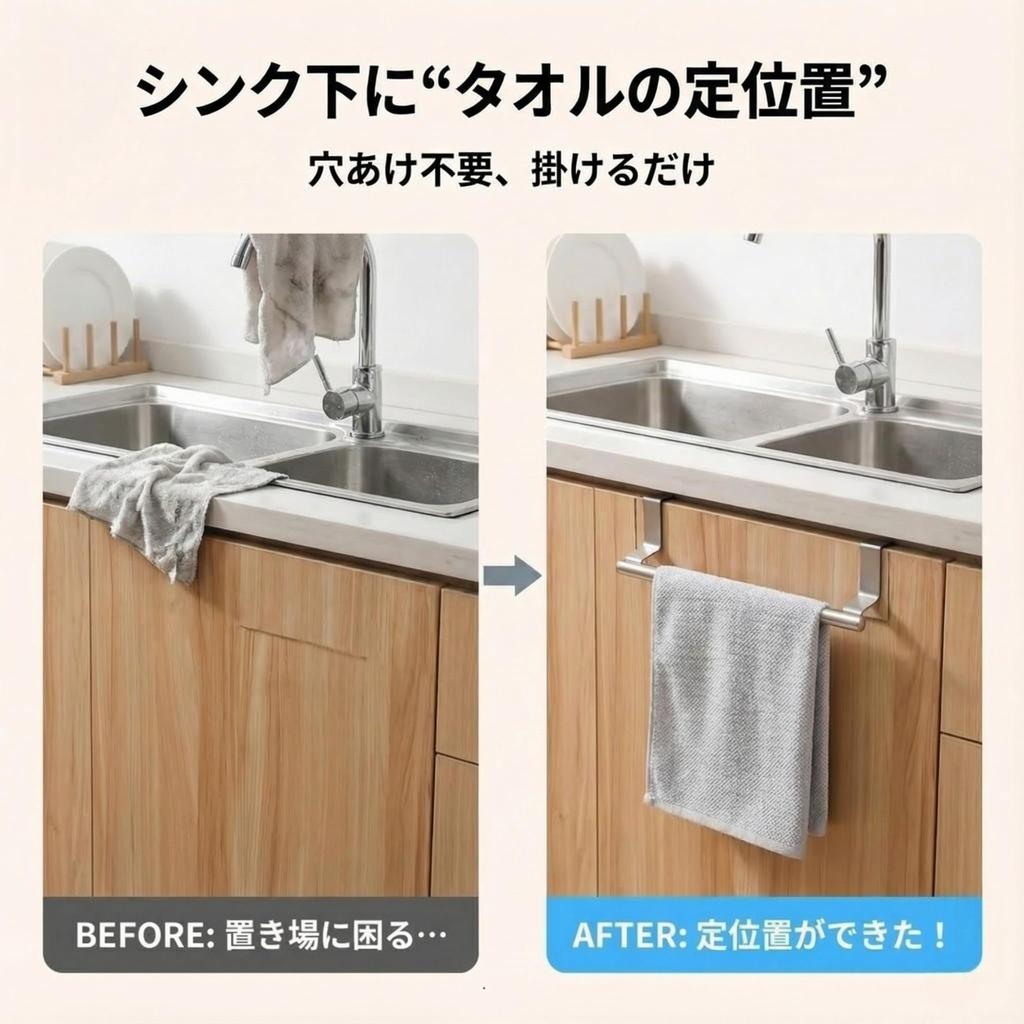 Towel No Drilling Fits Doors Up To 2cm Towel Towel for Under Dishcloth Stainless Rental Property Bar, Required, Wide, Rack, Hanger, Kitchen, Sink,