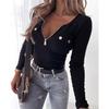 Top Elasticizzato Autunno Inverno Donna Moda di Strada Lavorato a Maglia Slim Fit Manica Lunga T-shirt con Zip
