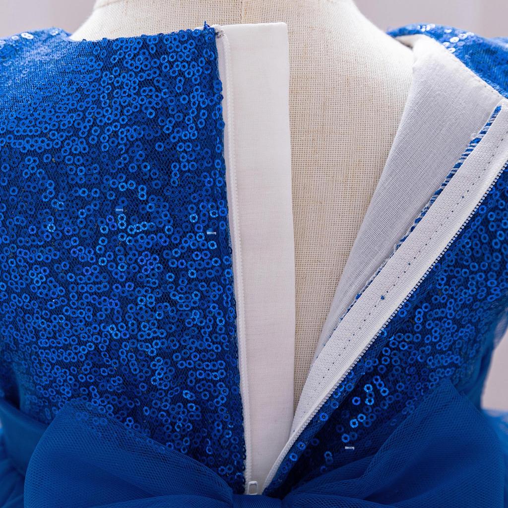 Kids' Sequin Puff Sleeve Princess Dress with Mesh Skirt for Birthday Parties