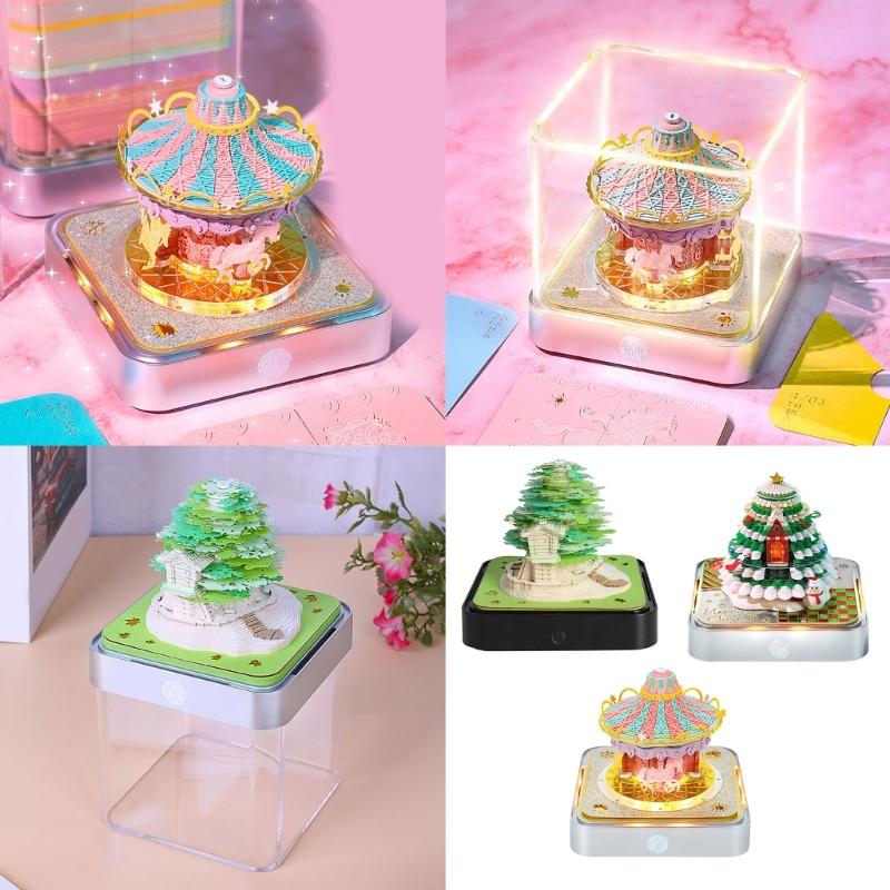 2025 Desk Calendar With Light, 3D Paper Sculpture Calendar Note Pad Carving Art Notepads with 2025 Timepiece Calendar