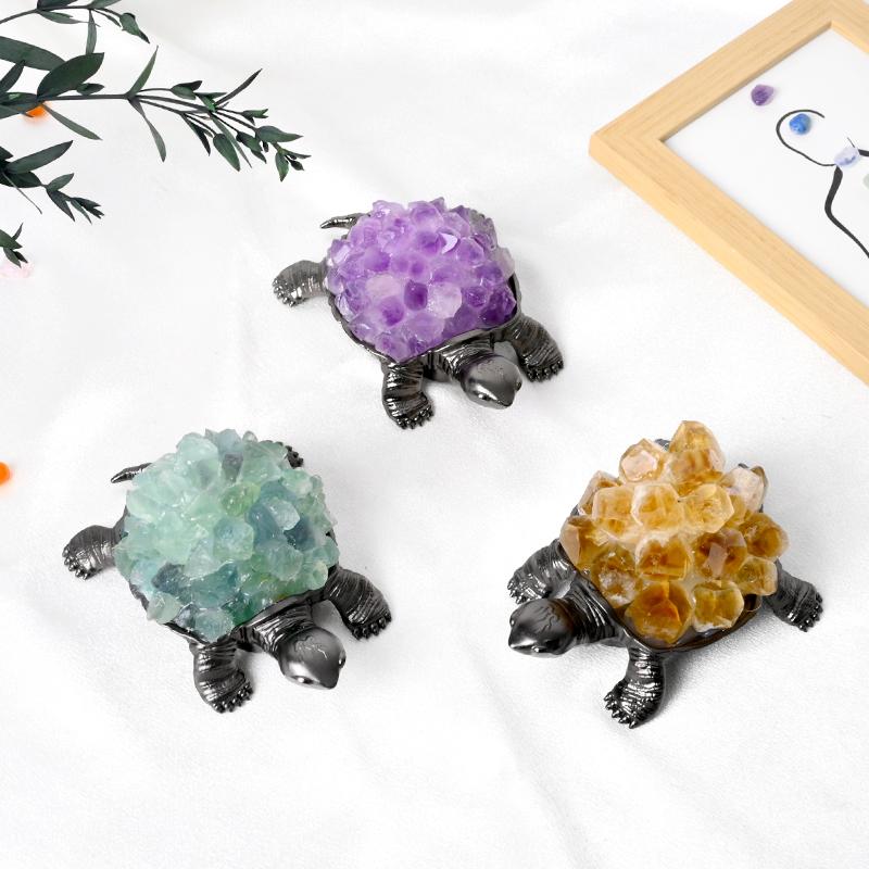 DIY Cute Animal Natural Crystal Handicrafts Crystal Lamp Amethyst Cluster Healing Stone Citrine Night Light for Home Decoration