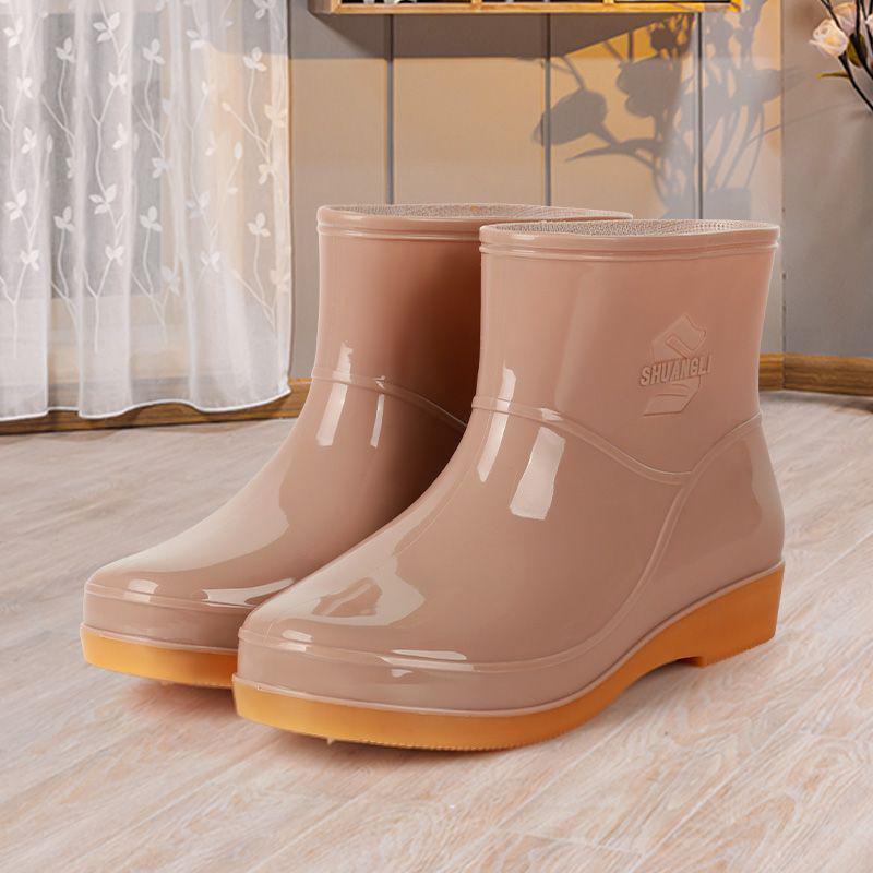 Women's Waterproof Non-Slip Short Rain Boots with Warm Cotton Lining
