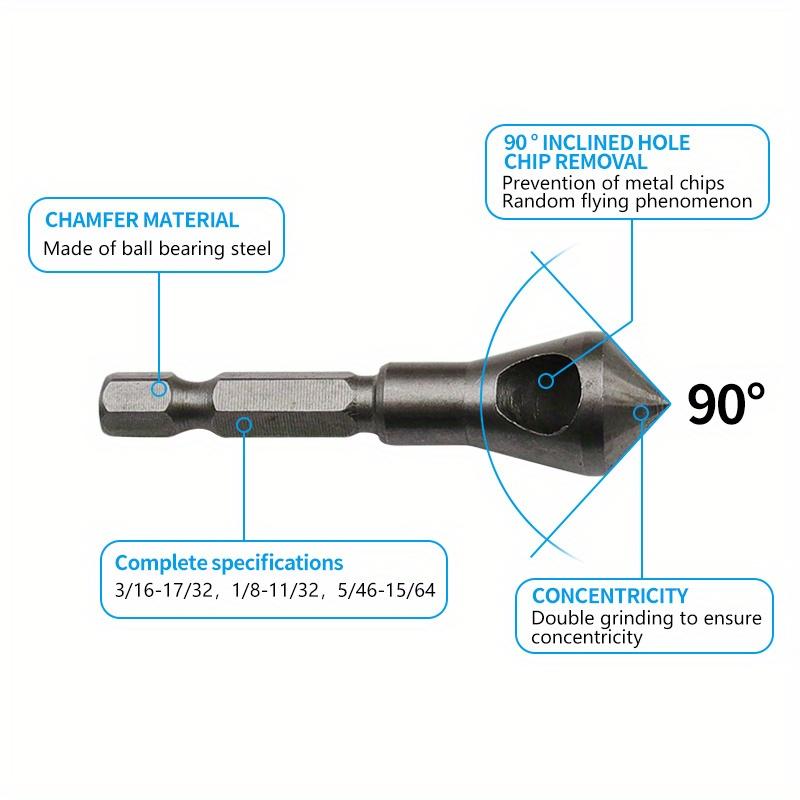 3 Pcs/Set Countersink Deburring Drill Taper Hole Cutter Plastic/Aluminum/Wooden Countersunk Head Chamfering Tools