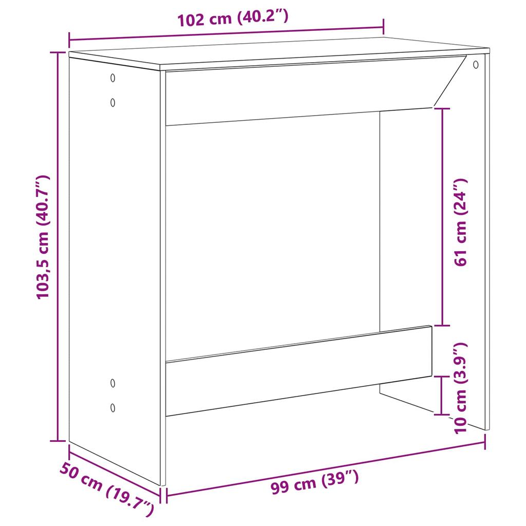 Bar Table In Black Oak Look 102 X 50 X 103.5 Cm Engineered Wood
