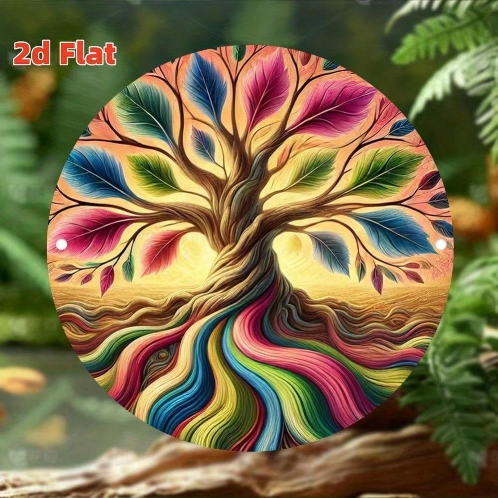 2D Flat Metal Wall Art, Circle Decorative Hanging, for Home Garden Living Room, Durable Easy Clean
