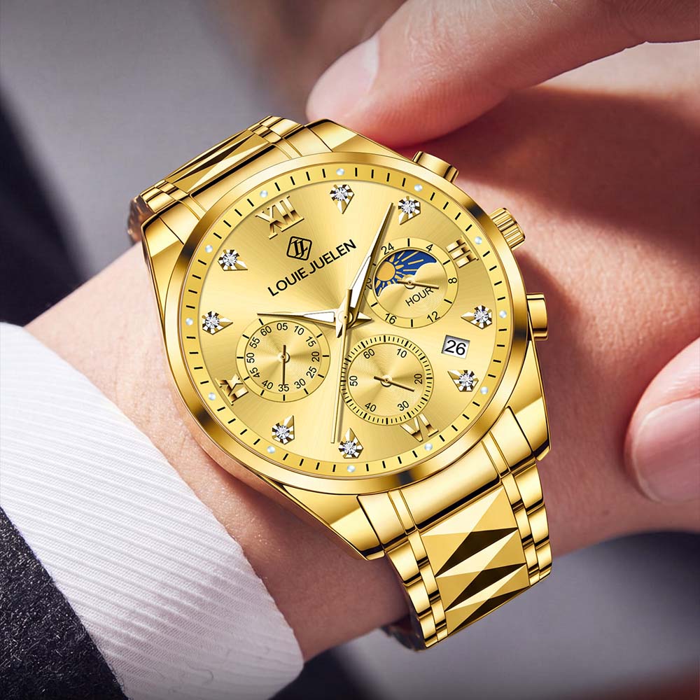 LOUIE JUELEN Men's Quartz Watch Water Resistant Swiss Watch Men's Model Stainless Steel Large Dial Business Quartz Watch reloj