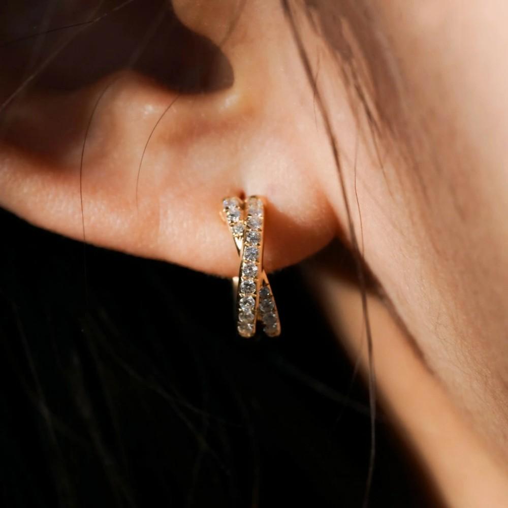 Minimalist Cross Hoop Earrings For Women Gold Color Huggie Hoops Pave AAA+ CZ X-Shape Daily Statement Jewelry for Women Party