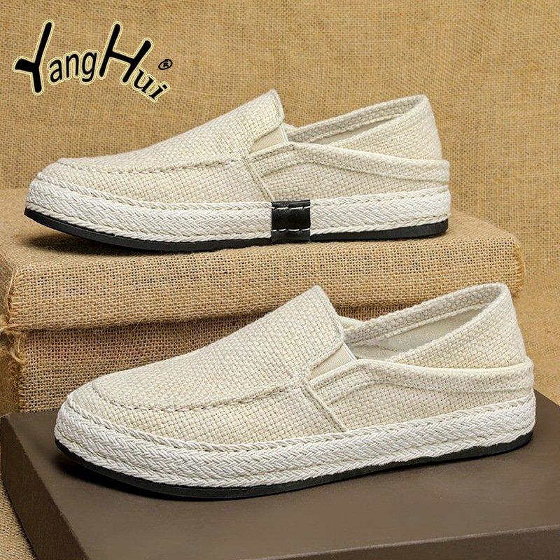 Casual Canvas Flat Bottom Comfortable Breathable Shoes for Men 2024 New Fashion Simple Solid Color Anti-slip Cloth Shoes Summer