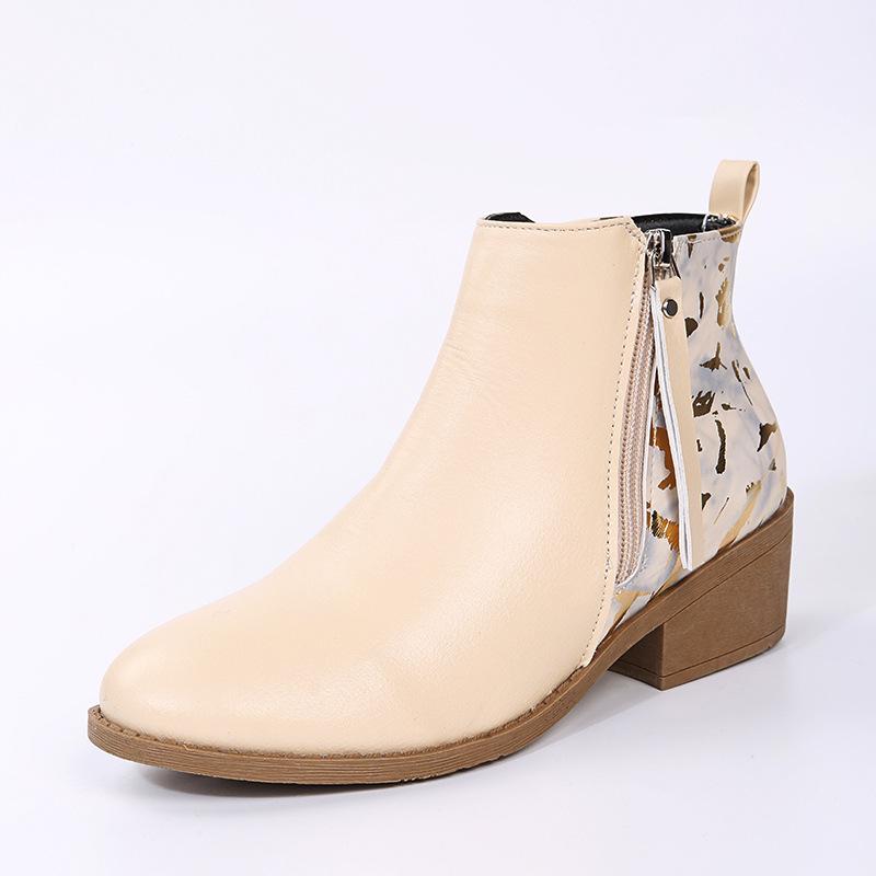Übergröße Leo-Print & Nude Spitz zulaufende Stiefeletten mit Seitenreißverschluss - Damen Lederstiefel für Herbst/Winter 2021